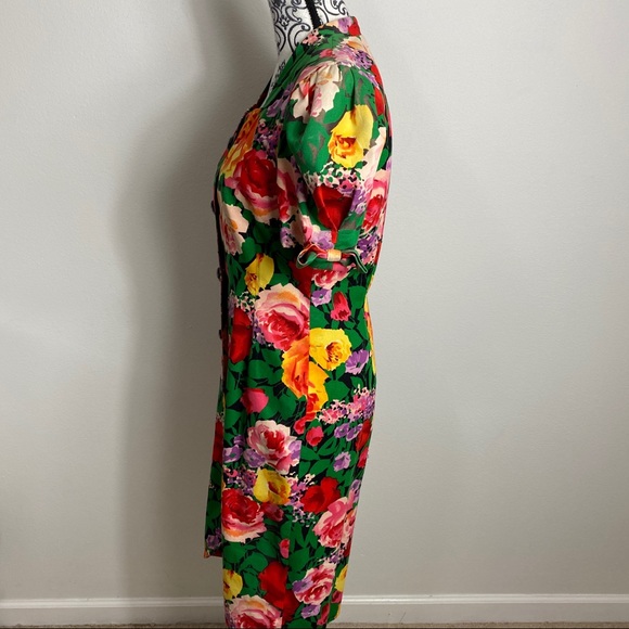 Vintage Julliard Floral Vacation Button Down Puff Sleeve Midi Dress 8 - Picture 5 of 9